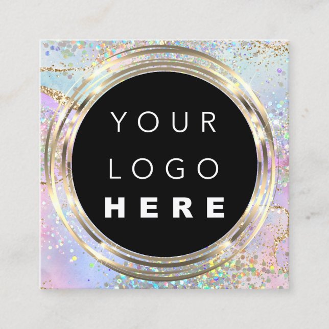 QRCode Logo Online Shop Rahmen Gold Holographische Quadratische Visitenkarte (Vorderseite)