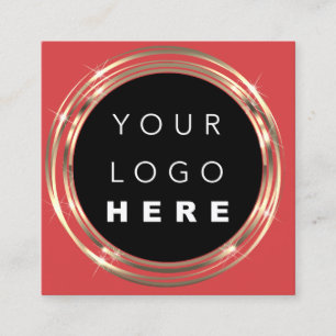 QRCode Logo Online Shop Rahmen Gold Vivd Red Quadratische Visitenkarte