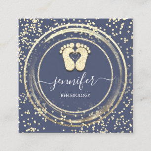 QRCode Logo Reflexology Foot Massage Feet Blue Quadratische Visitenkarte