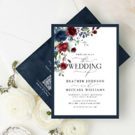 QRCode Navy Blue Burgundy Floral Watercolor Script Einladung