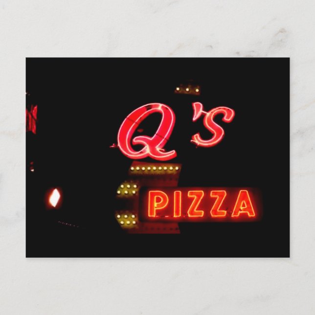 Q's Pizzeria Vintag Neon Sign, Hillside Il. Postkarte (Vorderseite)