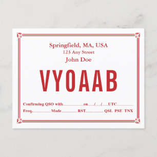 QSL Card Retro Rote Grenz Ecke Ornamente Postkarte