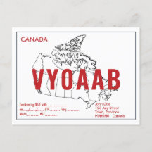 QSL-Karte Retro-Kanada-Karte Roter Text