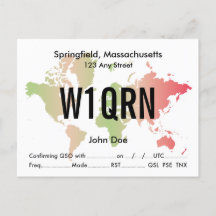 QSL-Karte Retro Welt Rot & Grün Karte