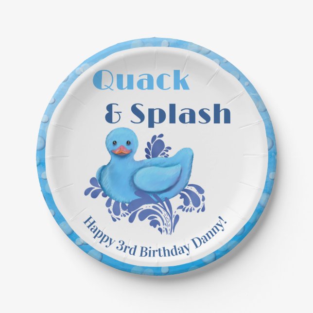 Quack and Splash Ente 3. Geburtstag Pappteller (Vorderseite)