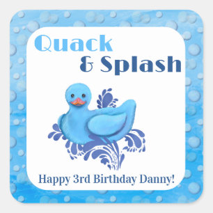 Quack and Splash Ente 3. Geburtstagseinladung Quadratischer Aufkleber