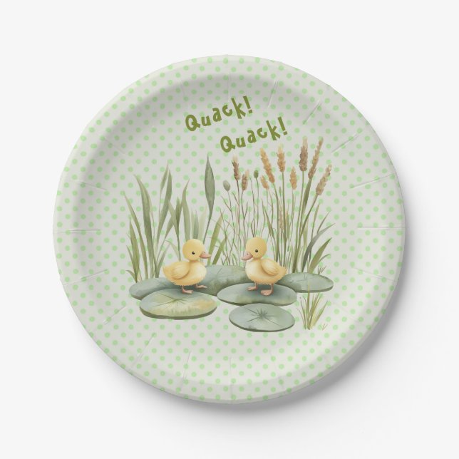 Quack! Quack! Sagt die Ente mit Gingham-Kontrollkr Pappteller (Vorderseite)