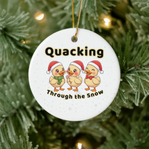Quacken durch den Schnee Lustige Kawaii-Ente Keramik Ornament