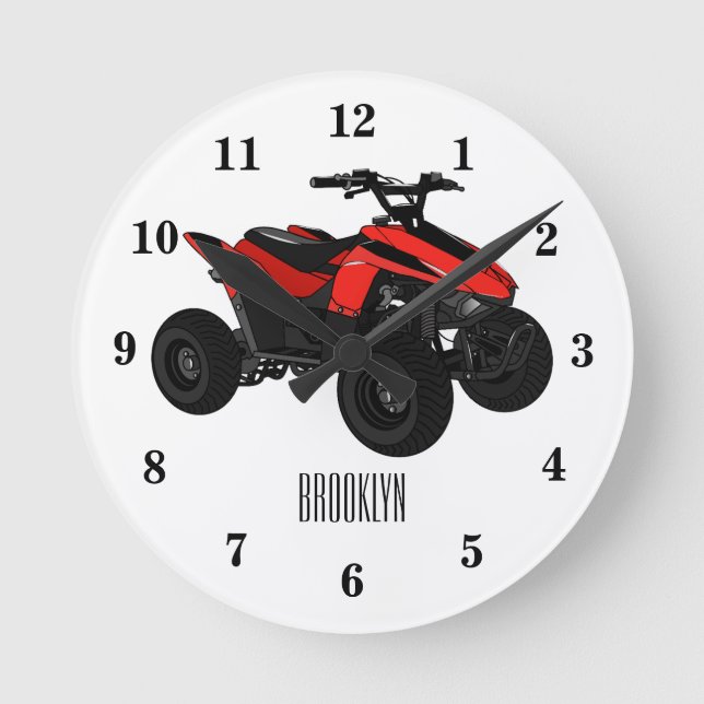 Quad atv Cartoon Illustration Runde Wanduhr (Vorderseite)