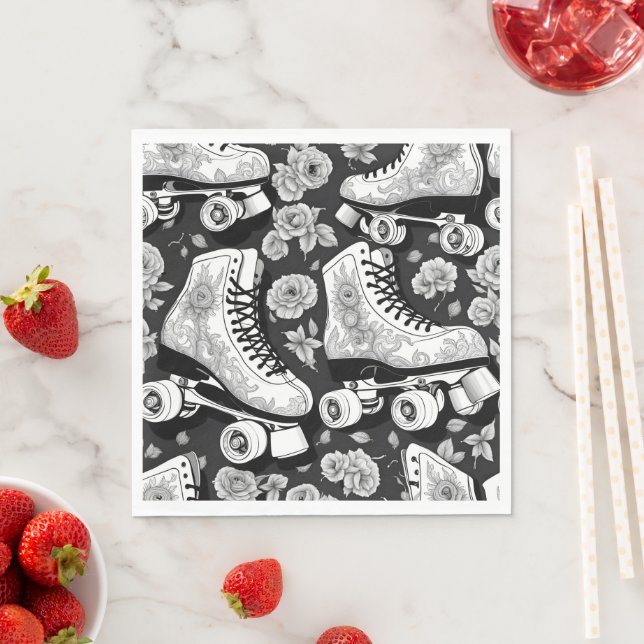 Quad Skate, Rose, Schwarz-Weiß-Design. Serviette (Beispiel)