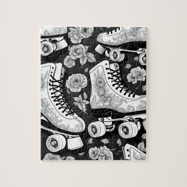 Quad Skate Rose Schwarz-weißes Design Puzzle (Vertikal)
