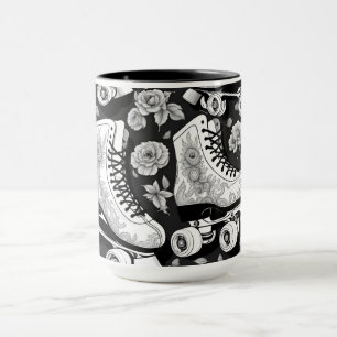 Quad Skate Rose Schwarz-weißes Design Tasse