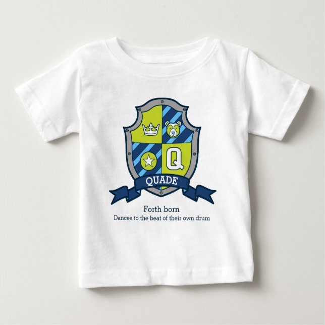 Quade Jungs Q Name & Bedeutung Ritter Schild Baby T-shirt (Vorderseite)