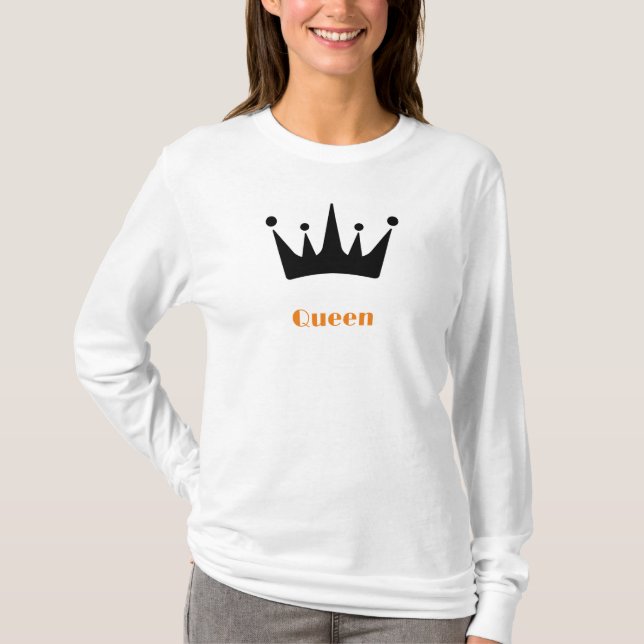 Quadeen Custom Text Crown Image White Long Sleeve T-Shirt (Vorderseite)
