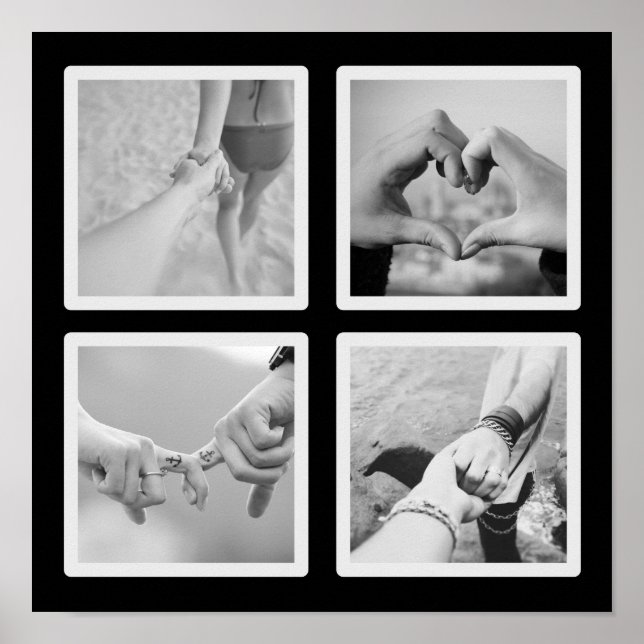 Quadrat 4 FotoCollage Schwarzweiß Poster (Vorne)