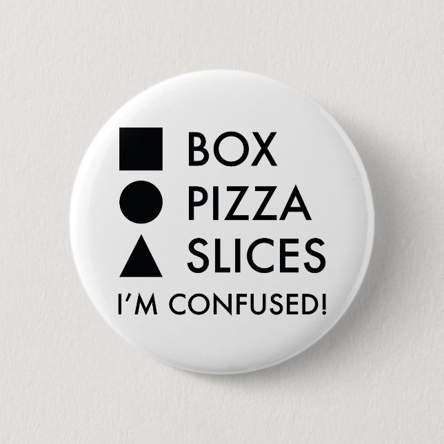 Quadrat Box Round Pizza Dreiecksslicen Button (Vorderseite)