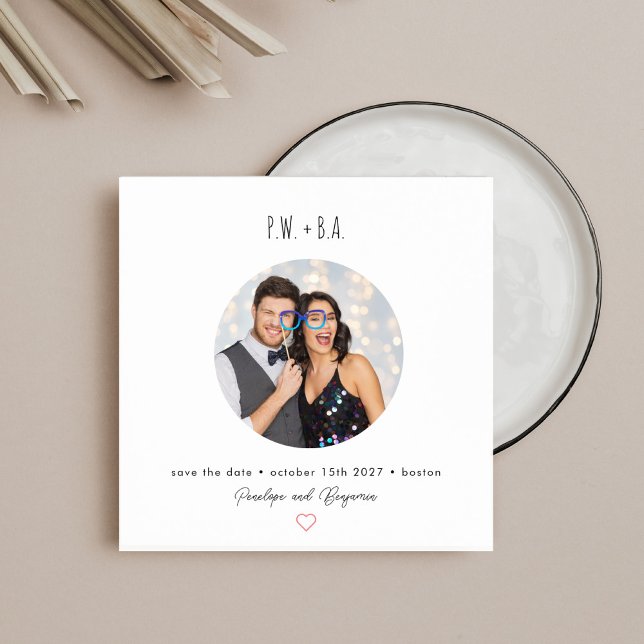 Quadrat Circular Foto Layout Playful Initials Fun Save The Date (Von Creator hochgeladen)