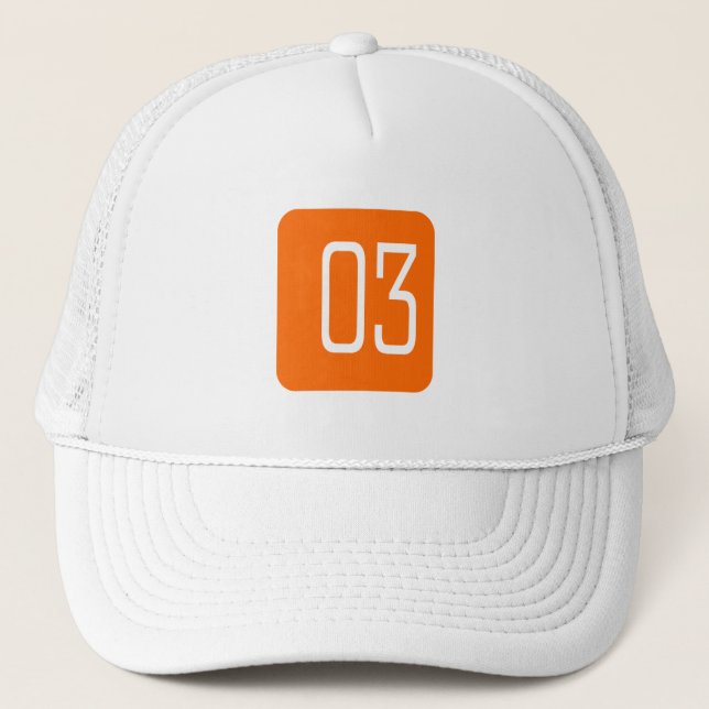 Quadrat der Orangen-#3 Truckerkappe (Vorderseite)