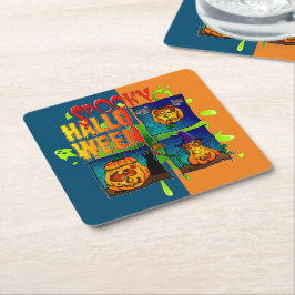 Quadrat-Glasunterteil aus Spooky-Halloween-Papier Rechteckiger Pappuntersetzer