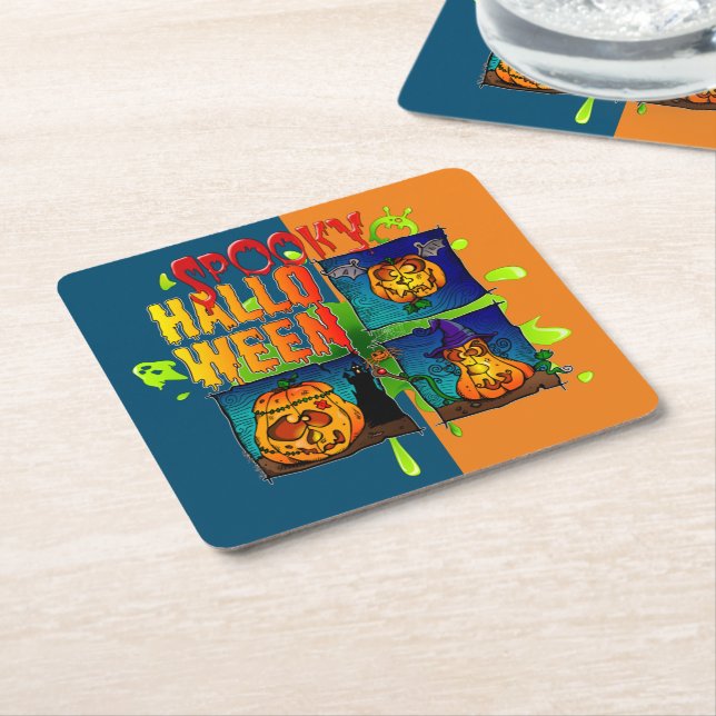 Quadrat-Glasunterteil aus Spooky-Halloween-Papier Rechteckiger Pappuntersetzer (angewinkelt)