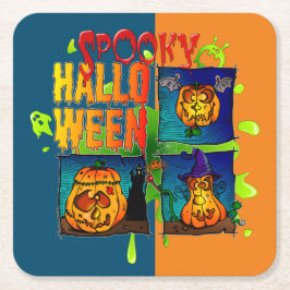 Quadrat-Glasunterteil aus Spooky-Halloween-Papier Rechteckiger Pappuntersetzer