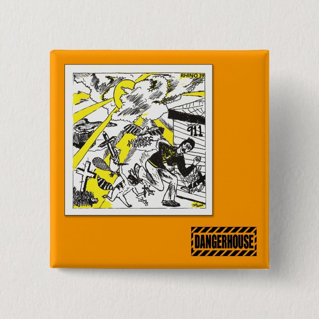 Quadrat. Knopf-Nashorn 39 Dangerhouse Button (Vorderseite)