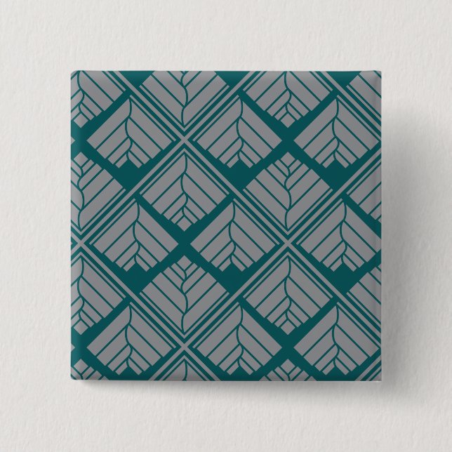 Quadrat Leaf Muster Aquamarin neutral Button (Vorderseite)