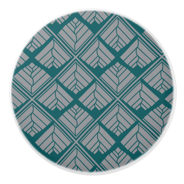 Quadrat Leaf Muster Aquamarin neutral Keramikknauf (Vorderseite)