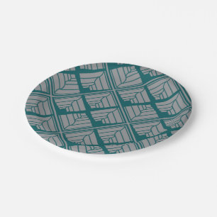 Quadrat Leaf Muster Aquamarin neutral Pappteller