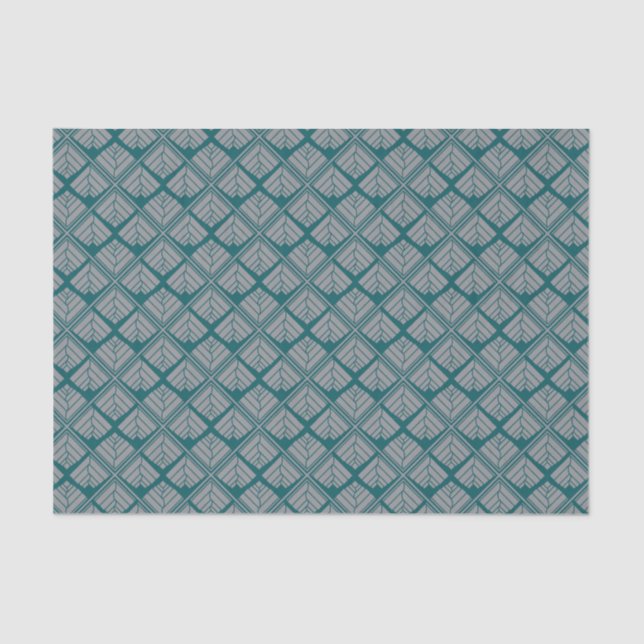 Quadrat Leaf Muster Aquamarin neutral Seidenpapier (Vorderseite)