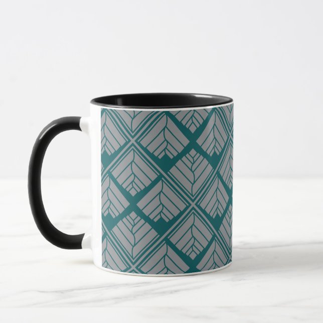 Quadrat Leaf Muster Aquamarin neutral Tasse (Links)
