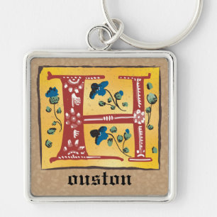 Quadrat Mittelalterliche bläblütige H Monogramm Schlüsselanhänger