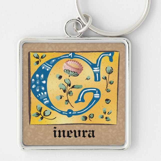 Quadrat Mittelalterliche blutleuchten G Monogramm Schlüsselanhänger (Vorne)