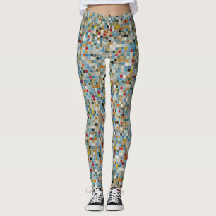 Quadrat Mosaik Mehrfarbiges Fliesenmuster (Foto) Leggings
