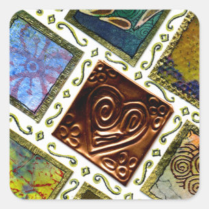 Quadrat Muster Unterschiedliche Techniken Kupfer H Quadratischer Aufkleber