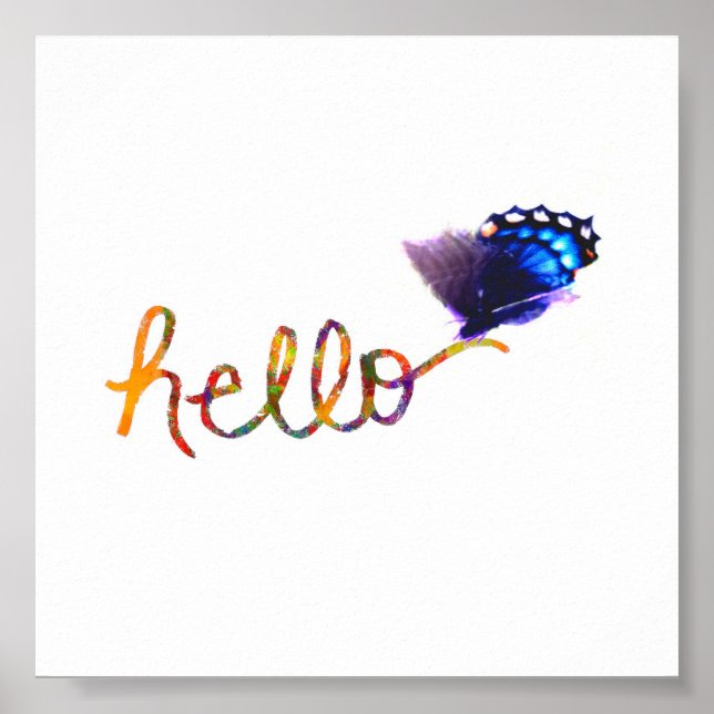 Quadrat-Poster Hallo-Text-Kunst mit Schmetterling Poster (Vorne)