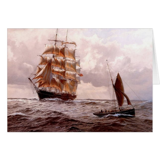 Quadrat-Rigger und traditionelles Boot in Meer (Vorderseite (Horizontal))