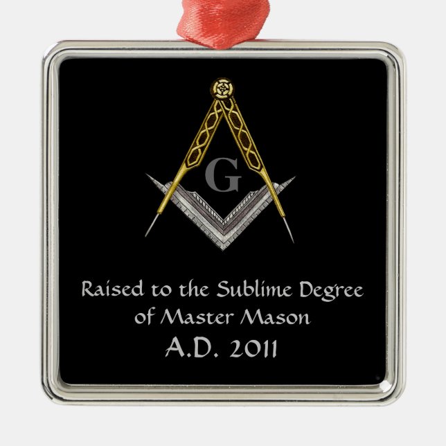 Quadrat und Kompass mit allem sehenden Auge Silbernes Ornament (Vorne)