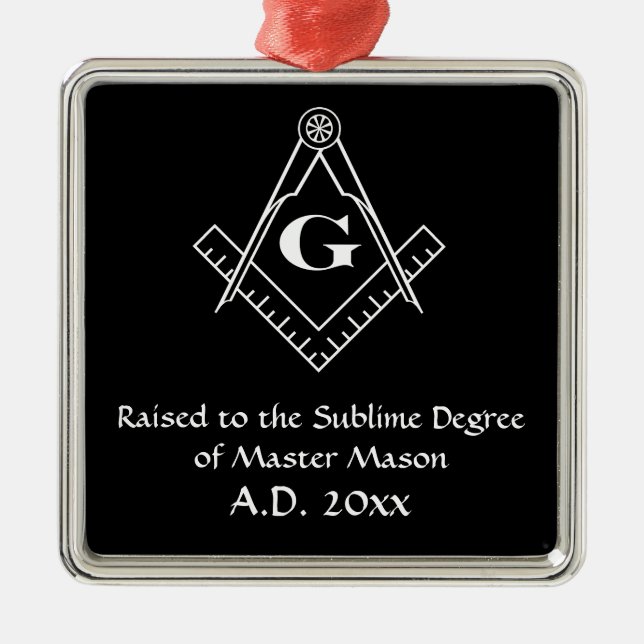 Quadrat und Kompass mit der Einfügung G (weiß) Silbernes Ornament (Vorne)