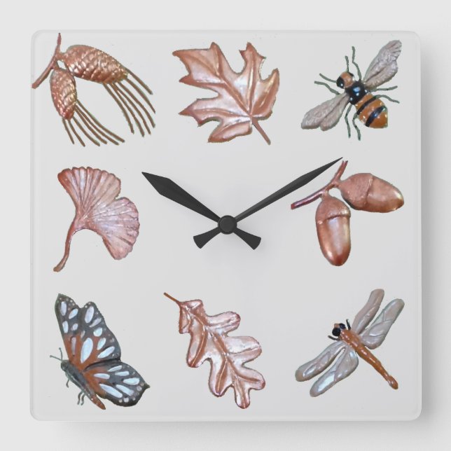 Quadrat Wall Clock Kinderzimmer Natur Quadratische Wanduhr (Vorderseite)