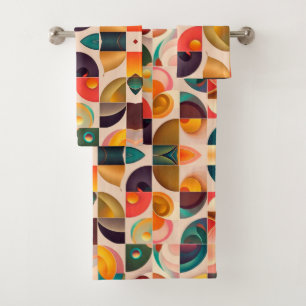 Quadrate Abstrakt Retro Trendy Collection Badhandtuch Set
