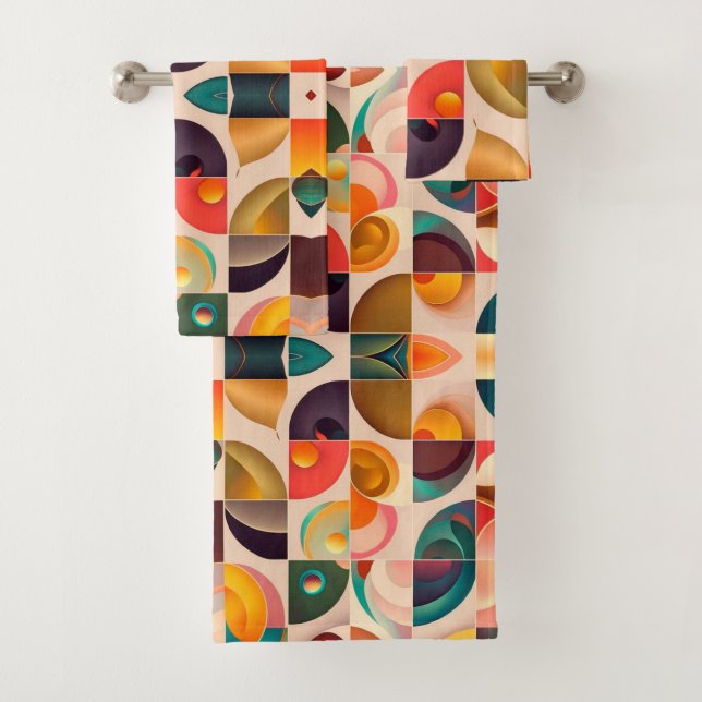 Quadrate Abstrakt Retro Trendy Collection Badhandtuch Set (Insitu)