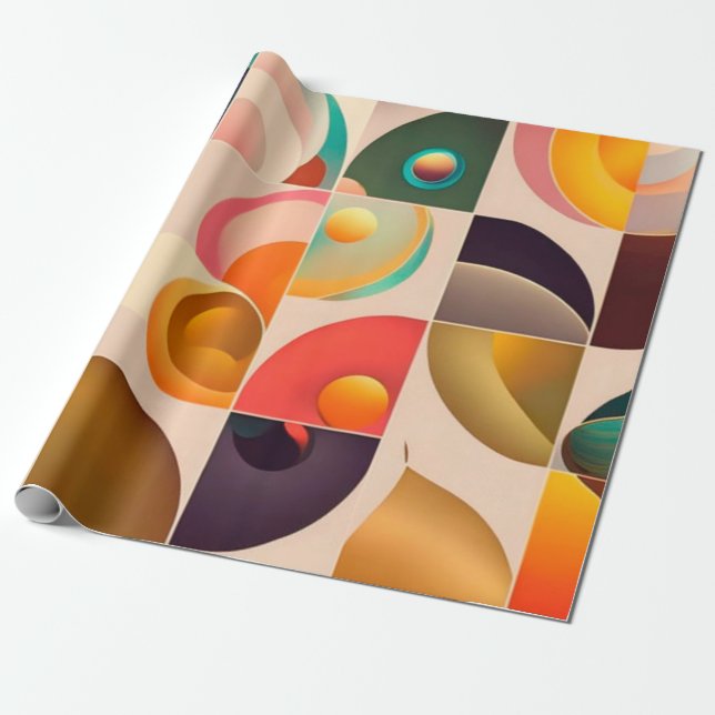 Quadrate Abstrakt Retro Trendy Collection Geschenkpapier (Ungerollt)