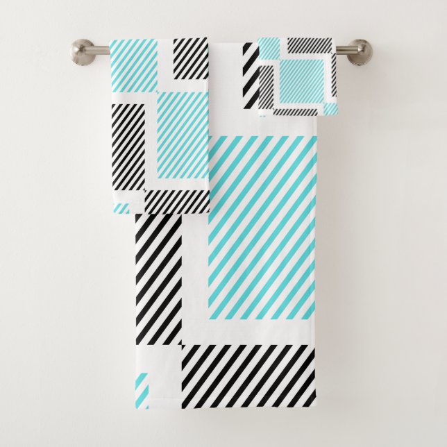 Quadrate der blauen Linie Türkis Badhandtuch Set (Insitu)