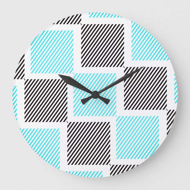 Quadrate der blauen Linie Türkis Große Wanduhr (Vorderseite)