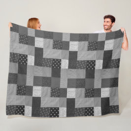 Quadrate der Vintagen Patchwork-Fabrik in Schwarz  Fleecedecke