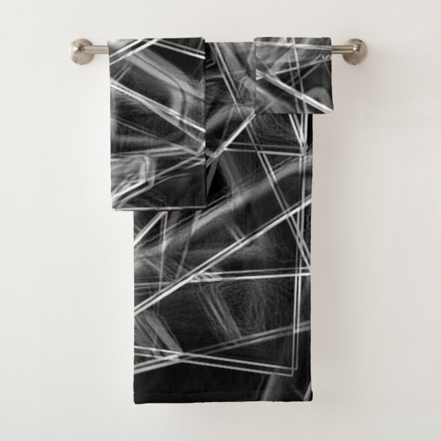 Quadrate Ecken in dicken grauen Linien auf schwarz Badhandtuch Set (Insitu)
