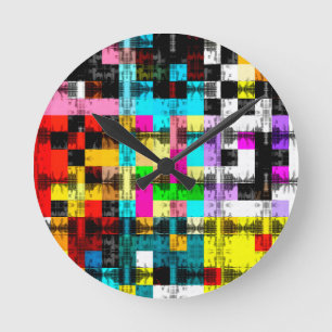 Quadrate Geometrische farbige abstrakte Kunst Runde Wanduhr