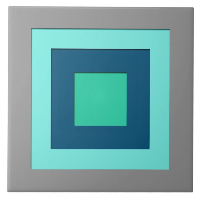 Quadrate in der Mitte des Jahrhunderts - blau & gr Fliese (Vorderseite)