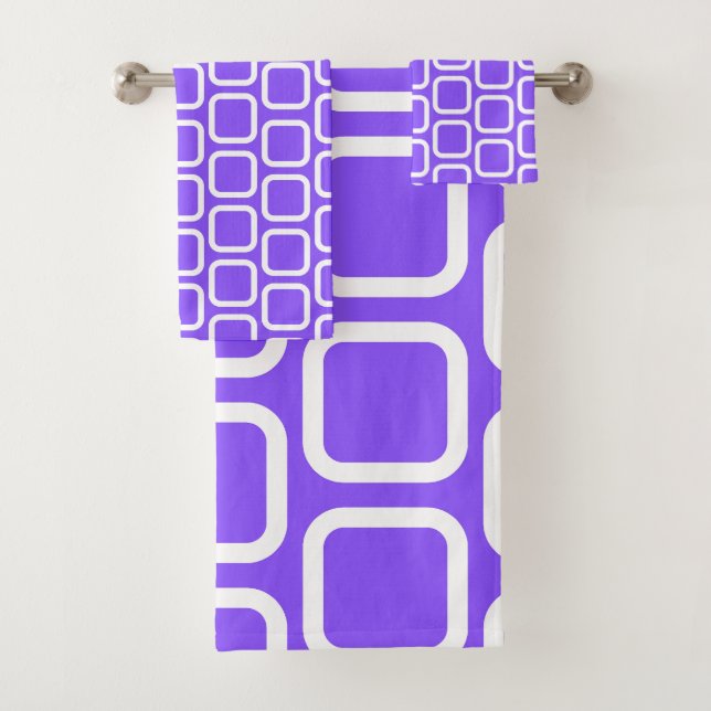 Quadrate in Weiß und Violett Kissen Badhandtuch Set (Insitu)